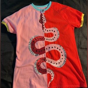 Queen of Sparkles Willa X Collab Red and Pink Snake Graphic T-Shirt Dress size M